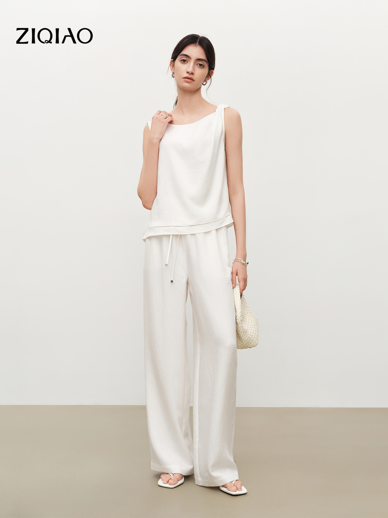 Linen Pant Wide - ZIQIAO Relaxed Old Money Style White