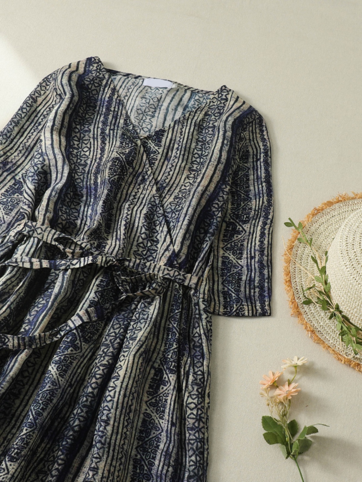 V-Neck Short Sleeve Midi Dress - Linen Dress Wrap review and price