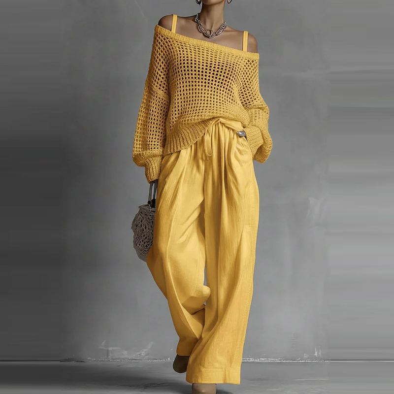 Fashion Solid One Shoulder Lon - Linen Pant Wide review and price