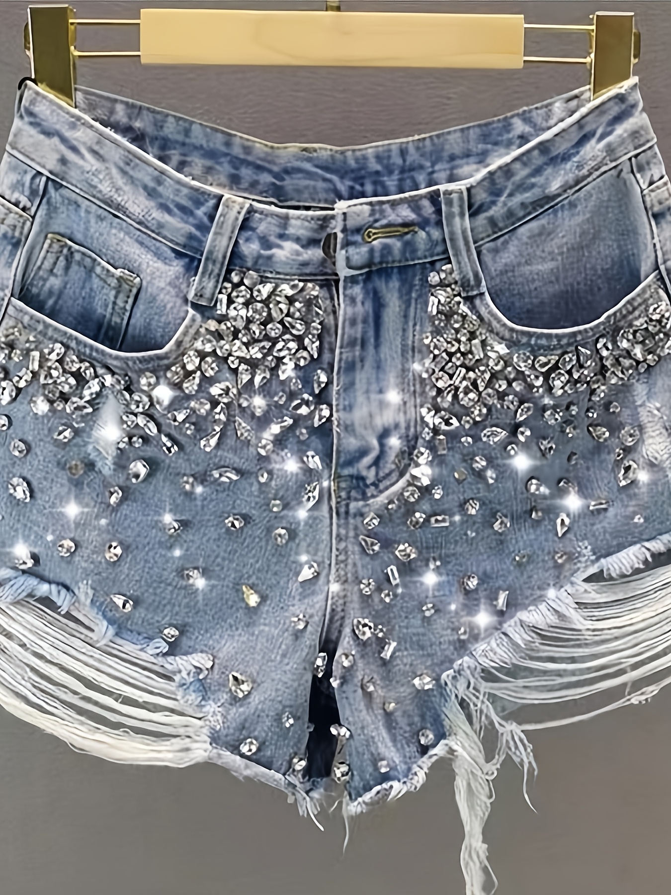 Hot girl style rhinestone ripp - Shorts Denim Frayed review and price