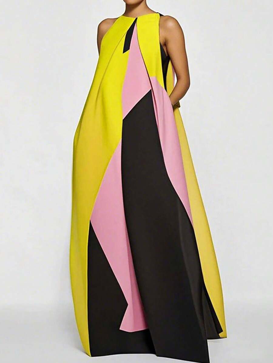 Women Color Block Maxi Dress H - Maxi Dress Halter review and price