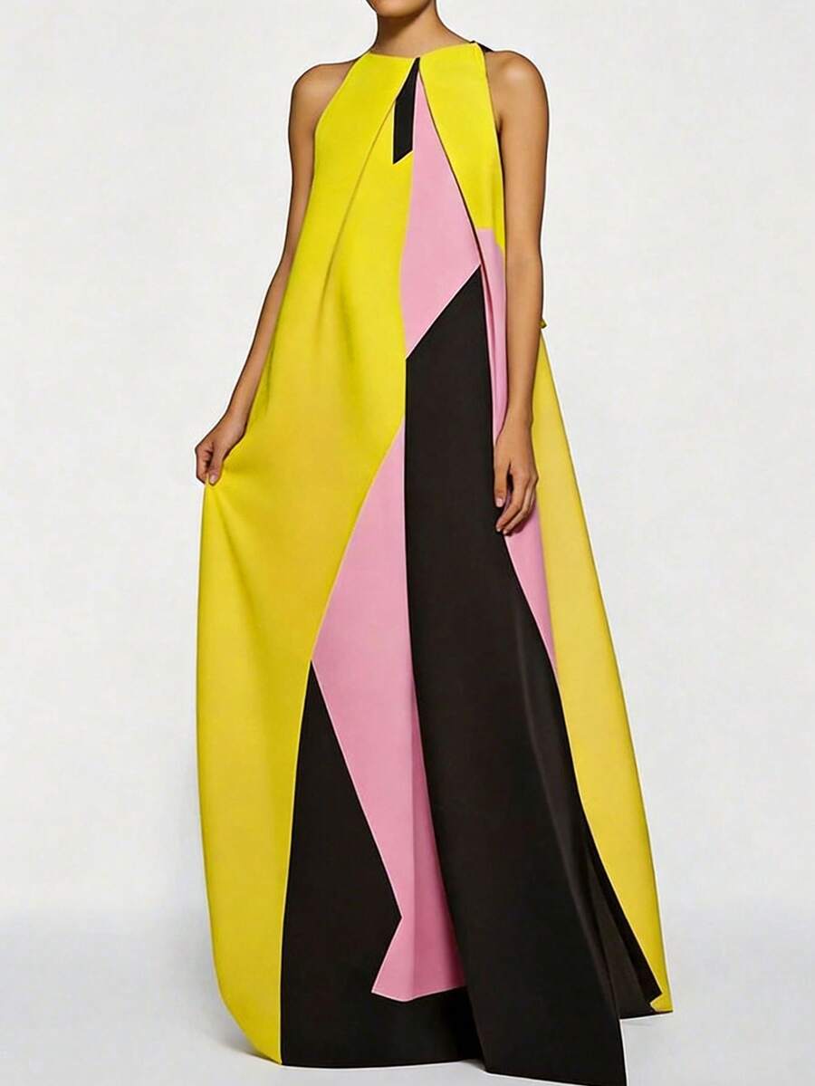 Women Color Block Maxi Dress H - Maxi Dress Halter review and price