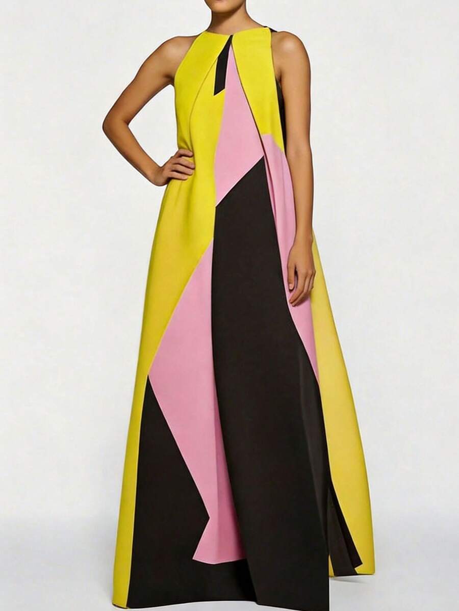 Women Color Block Maxi Dress H - Maxi Dress Halter review and price