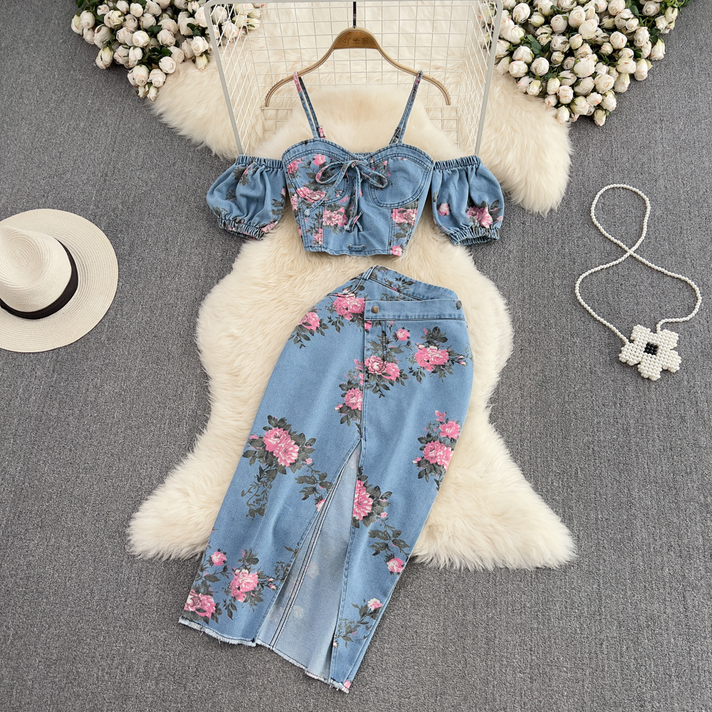 Fashion Floral Print Denim Ski - Romper Floral Print review and price