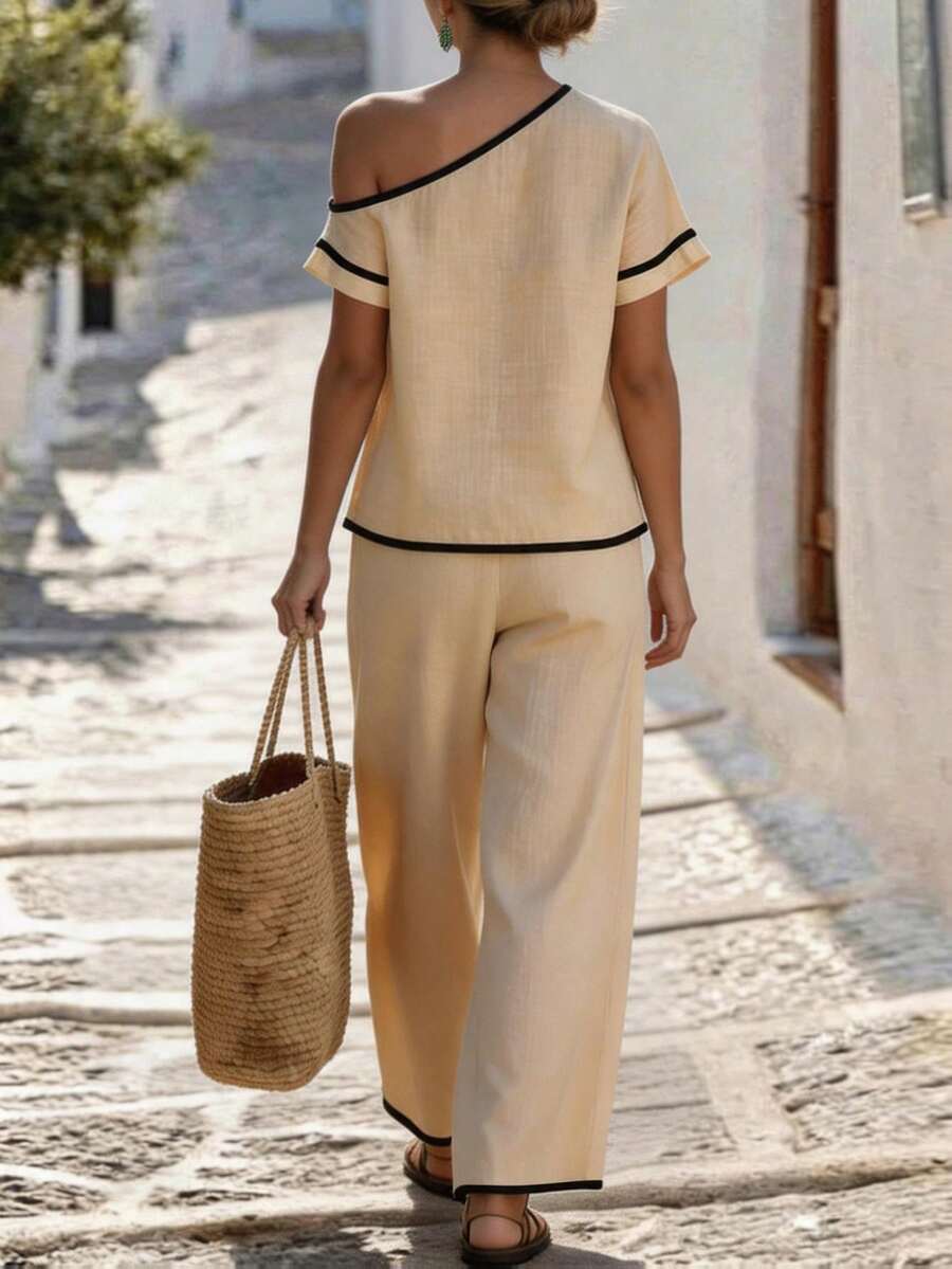 Womens Beige Asymmetric Top An - Linen Pant Wide review and price