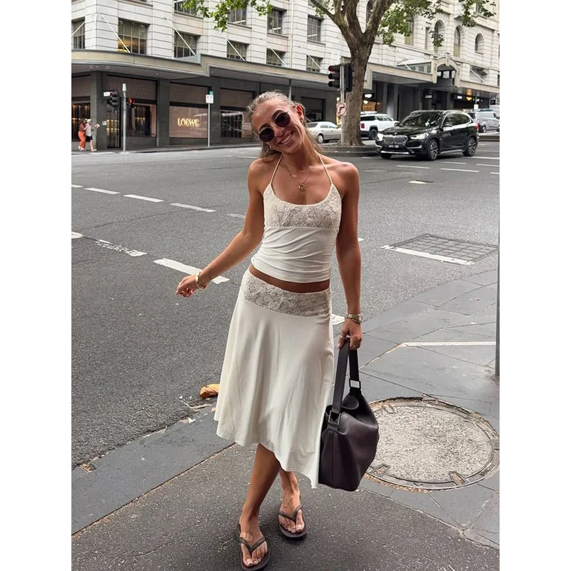 Sexy Lace Patchwork Sling Top  - Maxi Dress Halter review and price