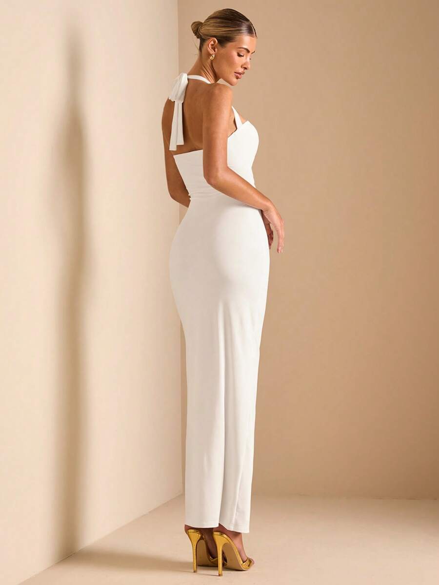 White Cut Out Halter Neck Fitt - Maxi Dress Halter review and price