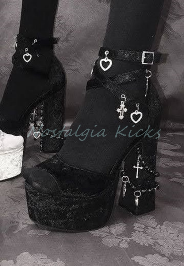 Gothic Black Velvet Platform H - Sandal Strappy Heeled review and price