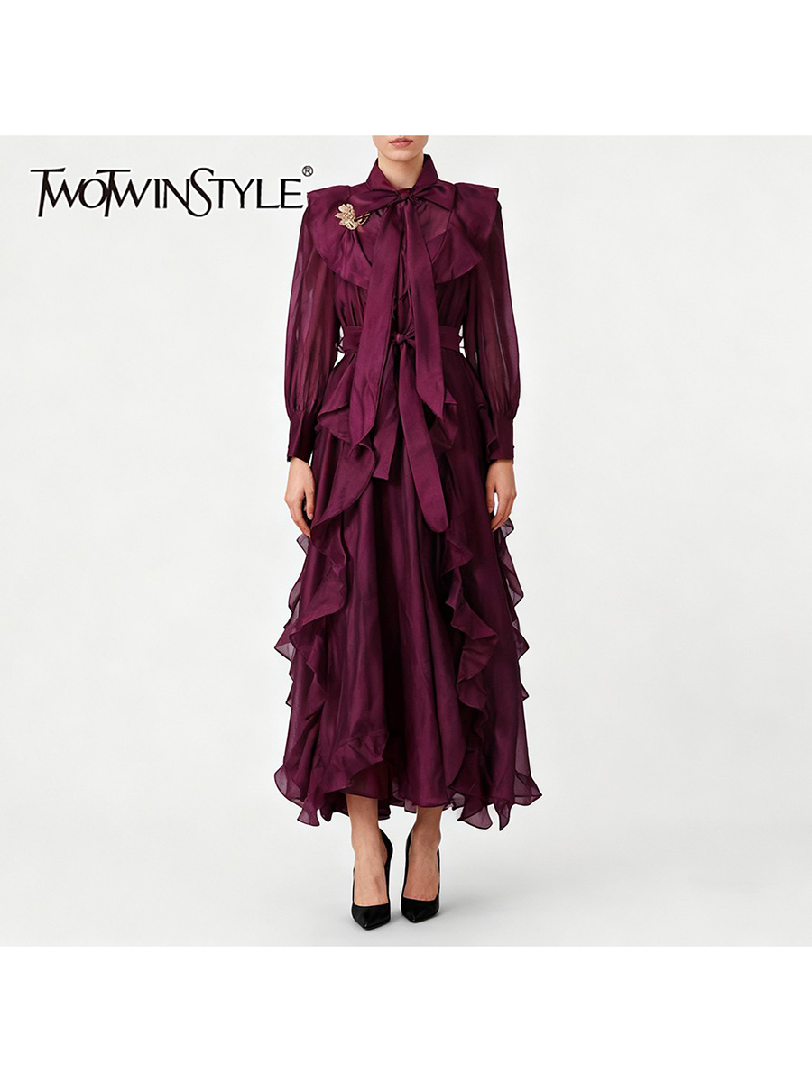 TWOTWINSTYLE Solid Spliced Ruf - Linen Dress Wrap review and price