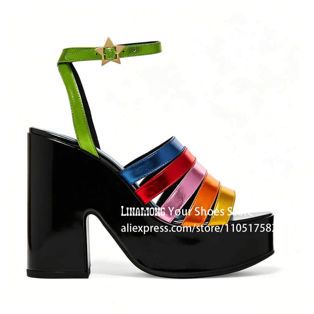 Multicolor Strappy Chunky Heel - Sandal Strappy Heeled review and price