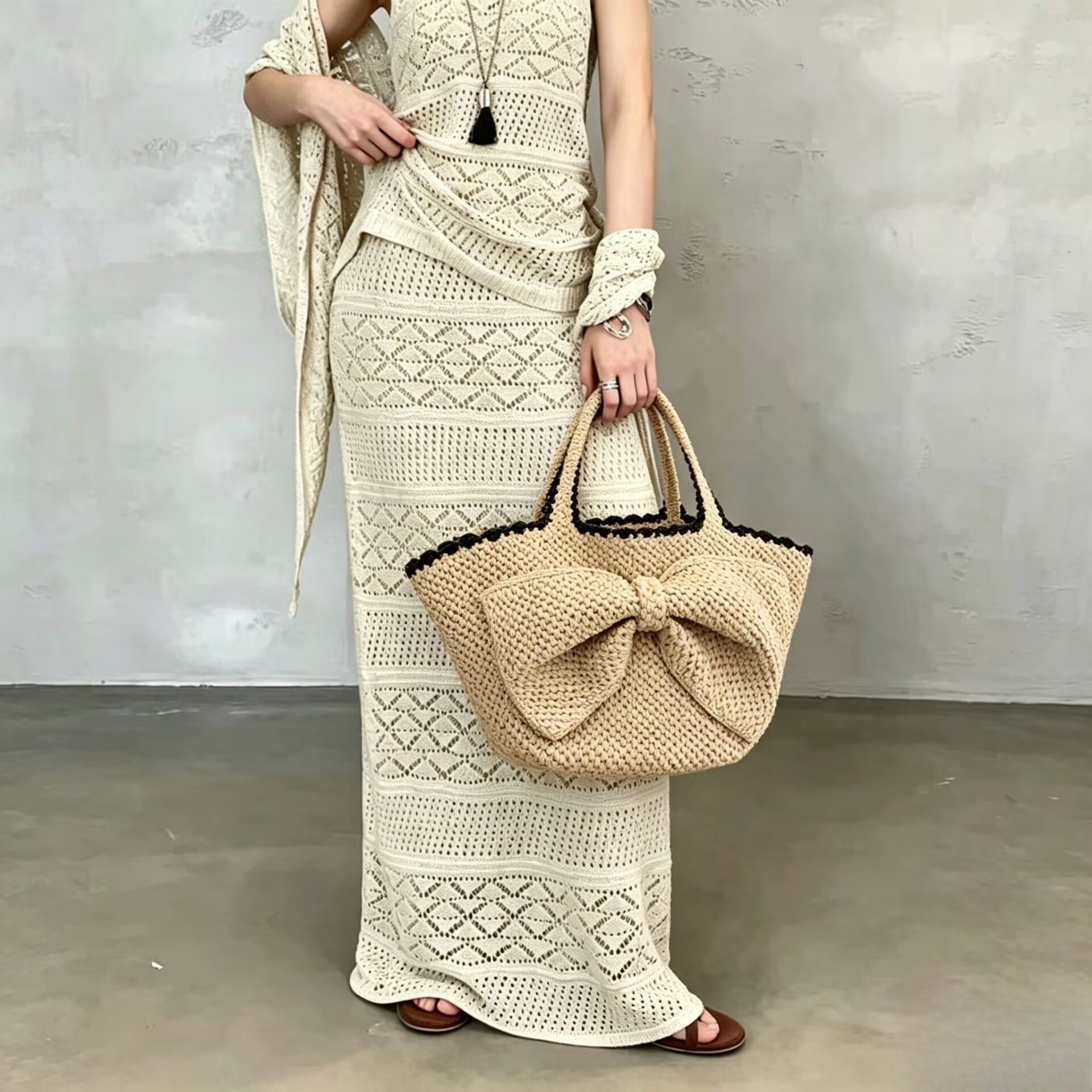 NEW raffia bow crochet handwov - Crochet Bag Raffia review and price