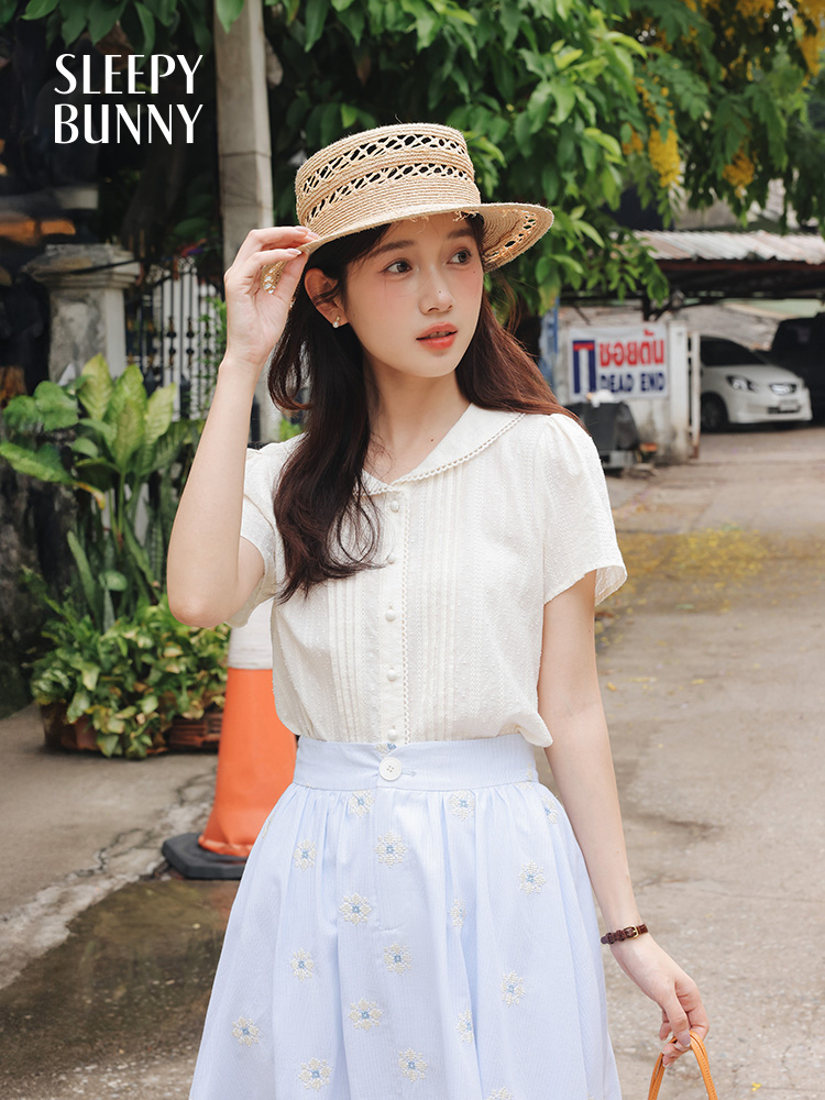 Vintage White Shirt Floral Emb - Midi Skirt Floral review and price
