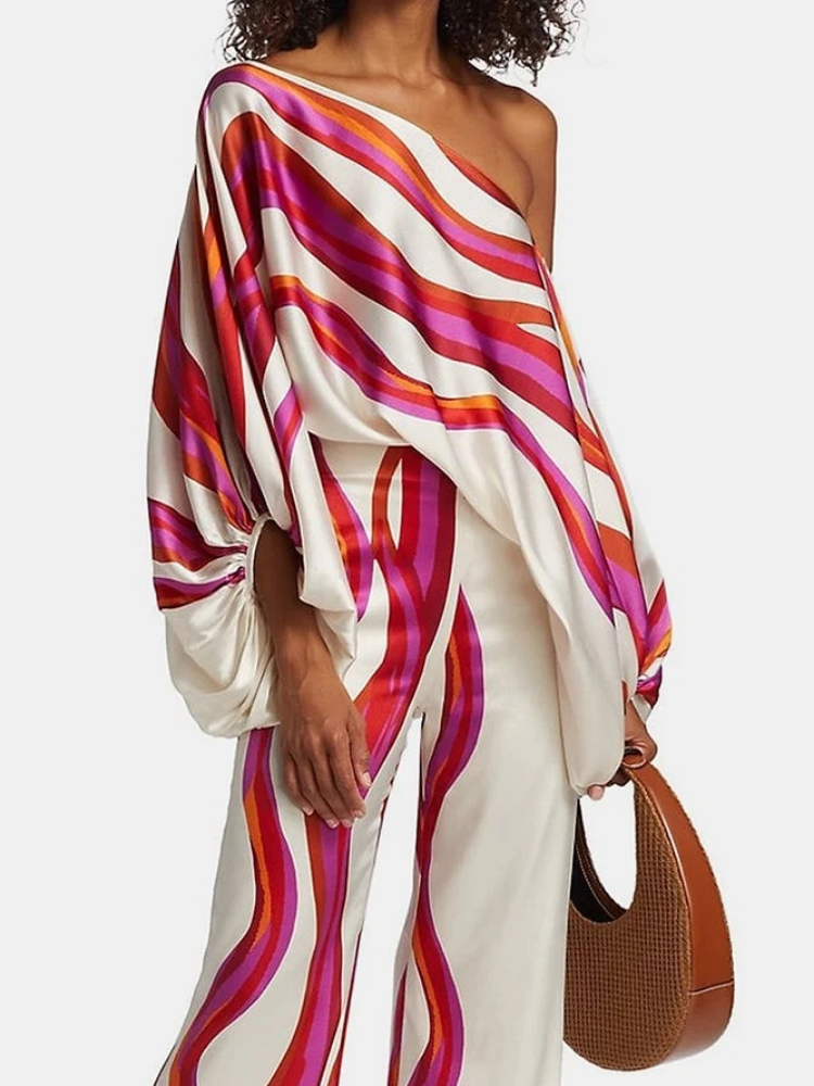 Women's Printed Satin 2-piece  - Blouse Off Shoulder review and price