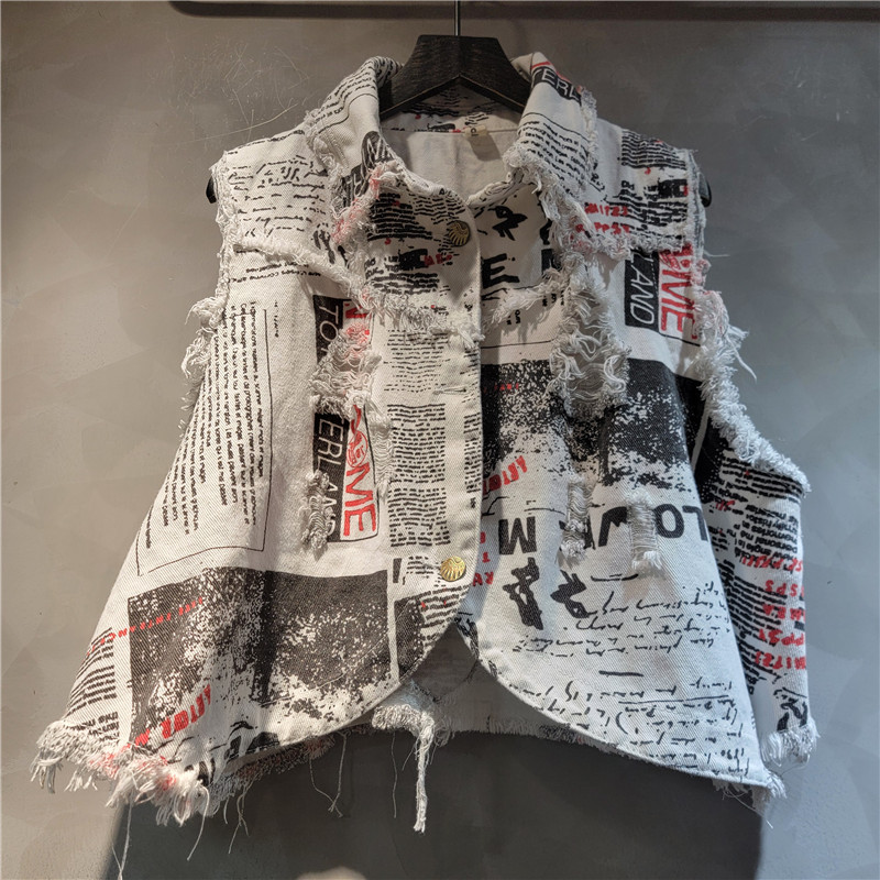 Chic Women Newspapers Letters  - Shorts Denim Frayed review and price