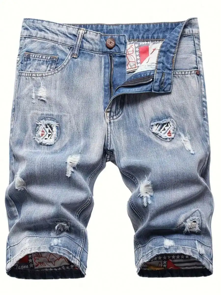 Mens Ripped Denim Shorts Mid-R - Shorts Denim Frayed review and price