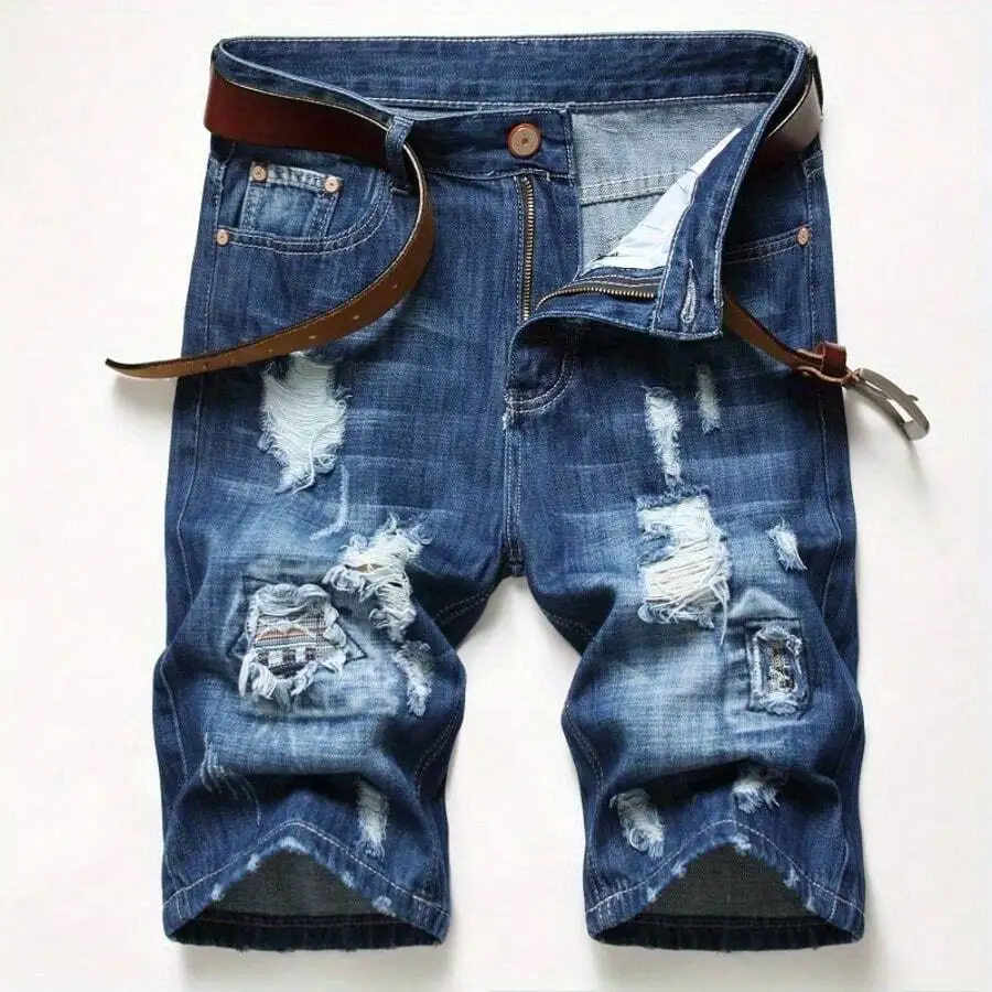 Mens Ripped Denim Shorts Mid-R - Shorts Denim Frayed review and price