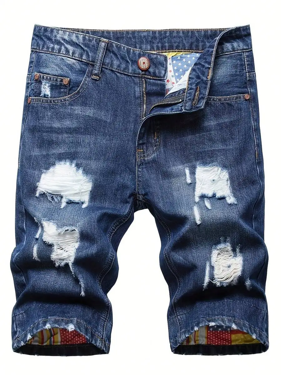 Mens Ripped Denim Shorts Mid-R - Shorts Denim Frayed review and price
