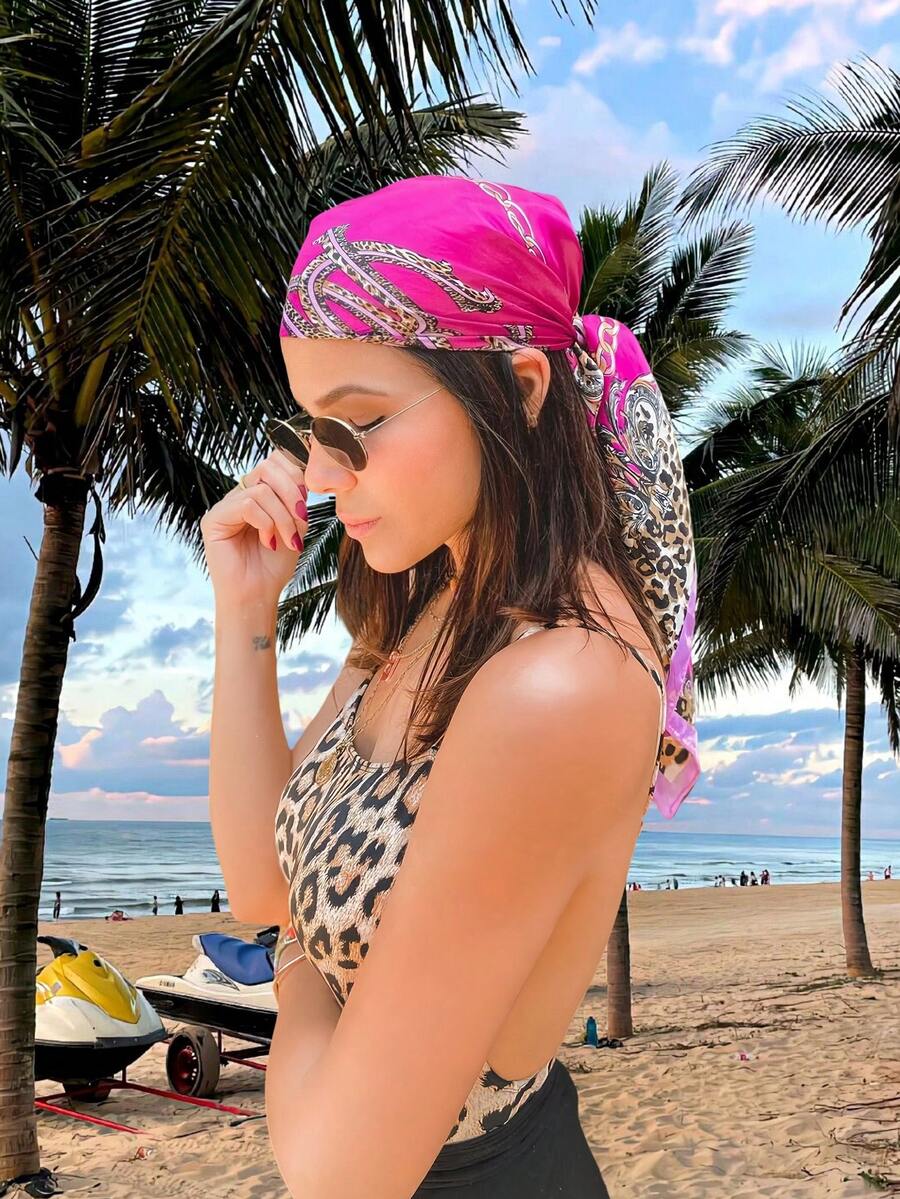1pc Leopard Print Chain & Flor - Headband Summer Knit review and price