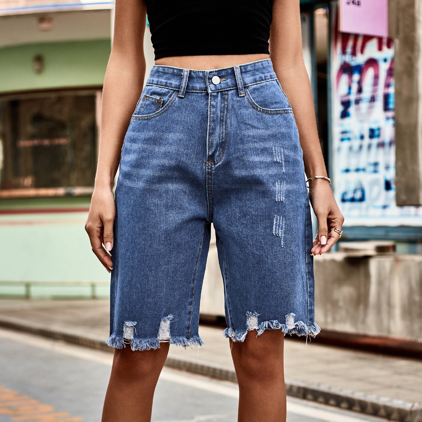 Summer Women's Clothing Distre - Shorts Denim Frayed review and price