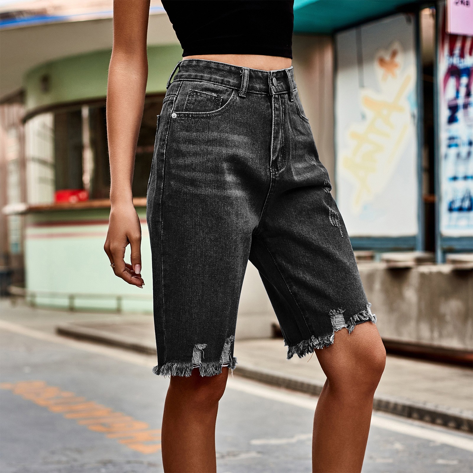 Summer Women's Clothing Distre - Shorts Denim Frayed review and price