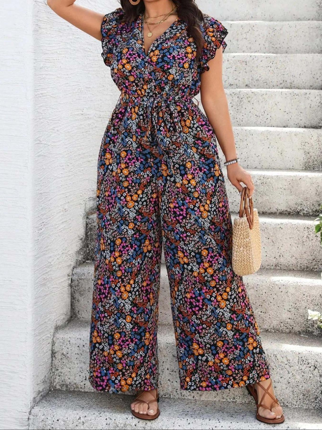 【Plus Size】 Floral Print Tie S - Romper Floral Print review and price
